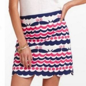 Lilly Pulitzer Lynnie Resort White Whales Tail Mini A-line Skirt Scallop Hem 2